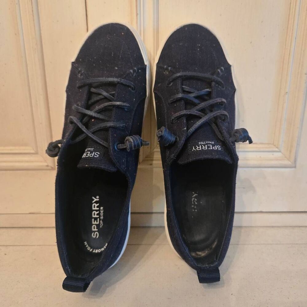 Sperry Topsider Navy Blue Platform Sneaker Size 8 1/2 Memory Foam